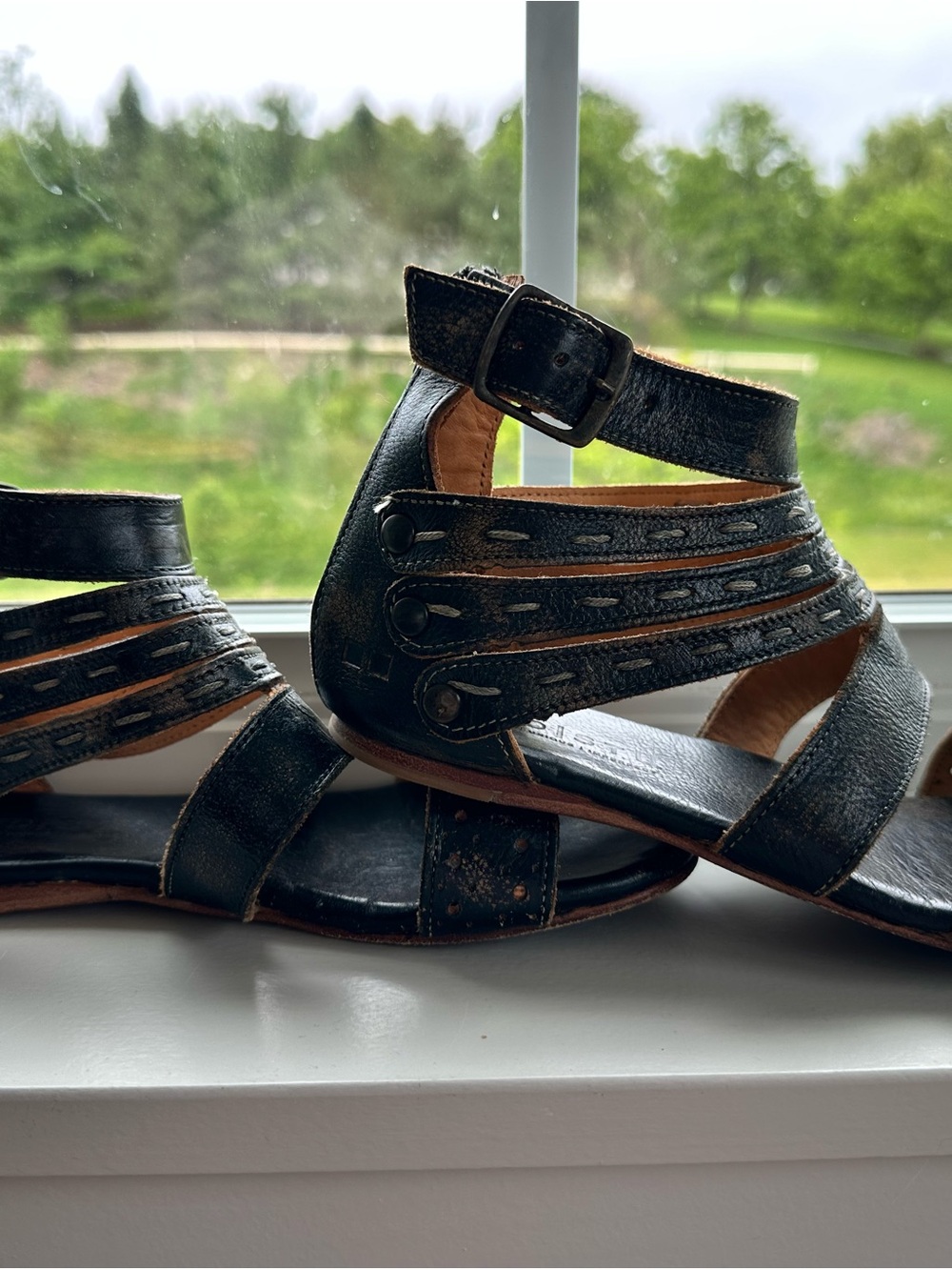 Bed Stu Black Multi-Strap Ankle Buckle Sandals